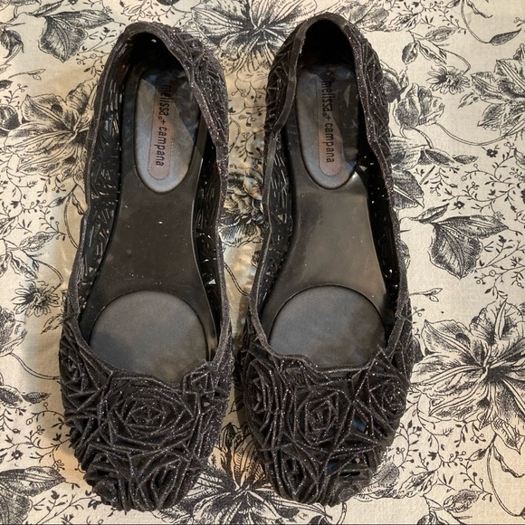 MELISSA + CAMPANA Sz 7 Jelly Sparkly Ballerina Flats Slip On  Shoes Loafers - Picture 2 of 10